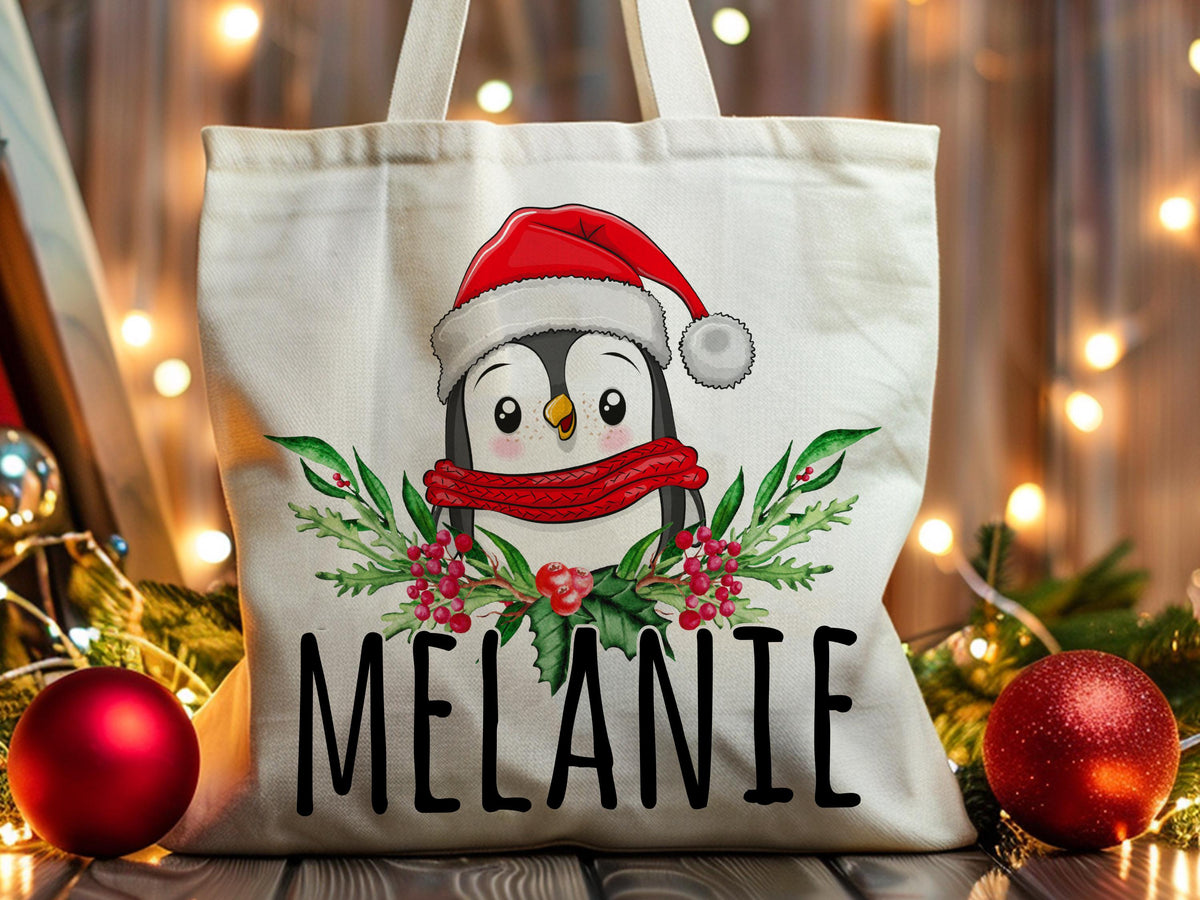 Personalized Christmas Tote Bags Custom Xmas/Noel Totes Bag Gifts Customized Santa Snowman Penguin Reindeer Tree Gnome Goodie Reusable Bags