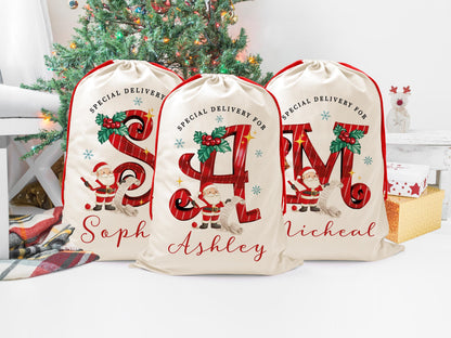 Custom Christmas Santa Stocking with Name, Personalized Christmas Stocking, Special Delivery Kids Stocking for Holiday Family Xmas Gifts