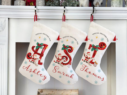 Custom Christmas Santa Stocking with Name, Personalized Christmas Stocking, Special Delivery Kids Stocking for Holiday Family Xmas Gifts
