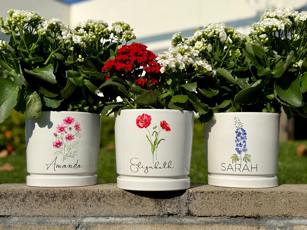 Personalized Flower Pot with Drainage, Custom Outdoor Plant Pot, Birth Flower Mom Gifts from Daughter, Name Mothers Day Gifts, Grandma Gifts