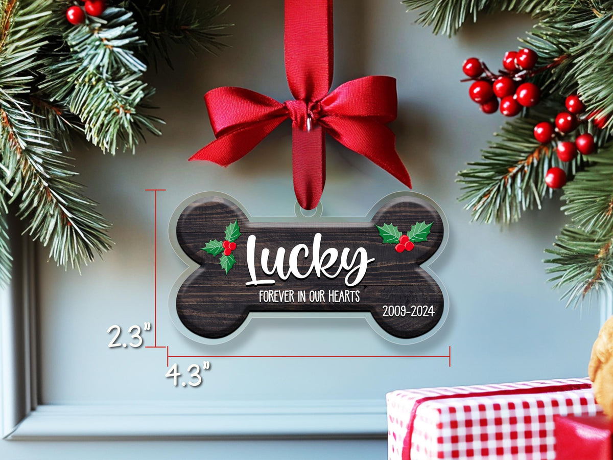 Personalized Dog Bone Christmas Ornament, Custom Pet Name Ornament, Pet Memorial Ornament, New Puppy Ornament, First Christmas Keepsake