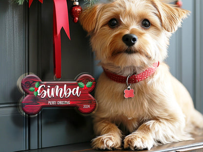 Personalized Dog Bone Christmas Ornament, Custom Pet Name Ornament, Pet Memorial Ornament, New Puppy Ornament, First Christmas Keepsake