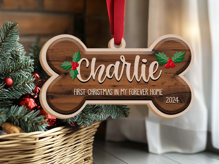 Personalized Dog Bone Christmas Ornament, Custom Pet Name Ornament, Pet Memorial Ornament, New Puppy Ornament, First Christmas Keepsake