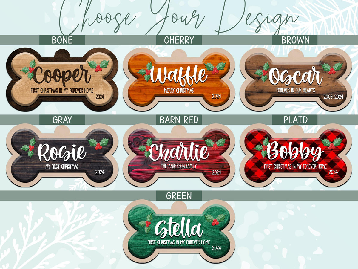 Personalized Dog Bone Christmas Ornament, Custom Pet Name Ornament, Pet Memorial Ornament, New Puppy Ornament, First Christmas Keepsake