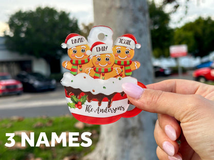 Personalized Clear Gingerbread Family Christmas Ornament – Customizable with Up to 9 Names and Bottom Text, Personalized Holiday Ornament