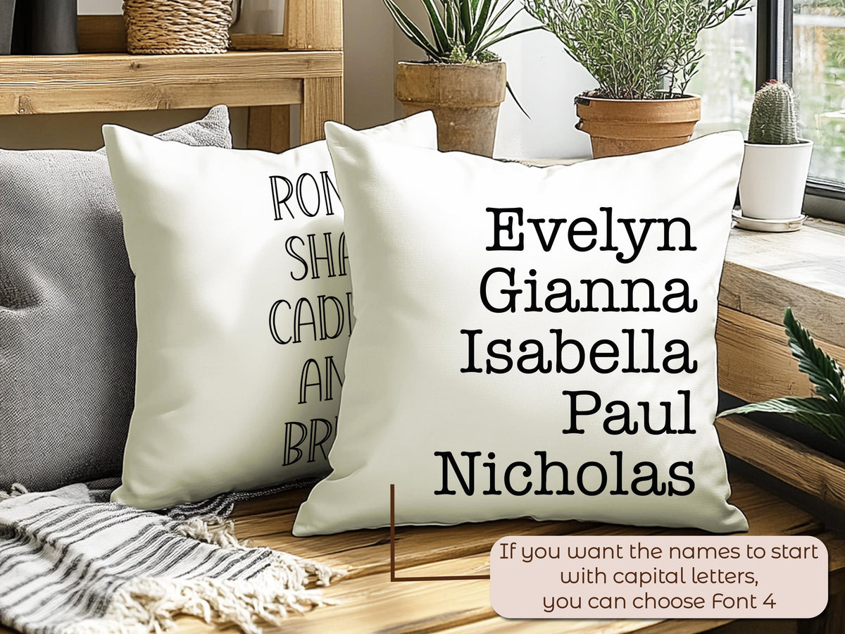 Personalized Family Name Throw Pillow Case, Customize Pillow with Kids Name 18X18 Pillow Cover, Custom Mothers Day Gift for Mom Grandma Gift