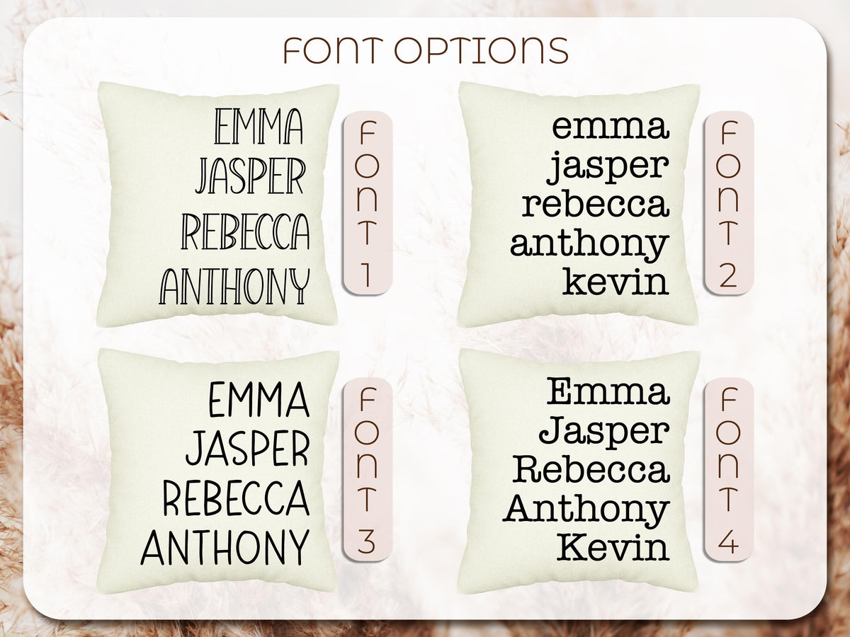 Personalized Family Name Throw Pillow Case, Customize Pillow with Kids Name 18X18 Pillow Cover, Custom Mothers Day Gift for Mom Grandma Gift