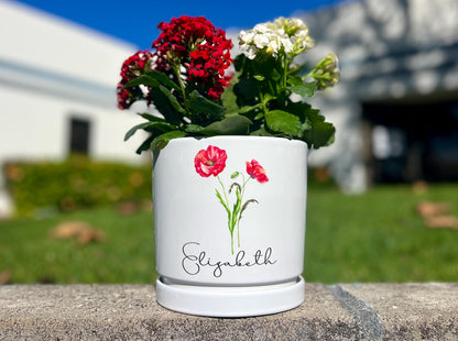 Personalized Flower Pot with Drainage, Custom Outdoor Plant Pot, Birth Flower Mom Gifts from Daughter, Name Mothers Day Gifts, Grandma Gifts