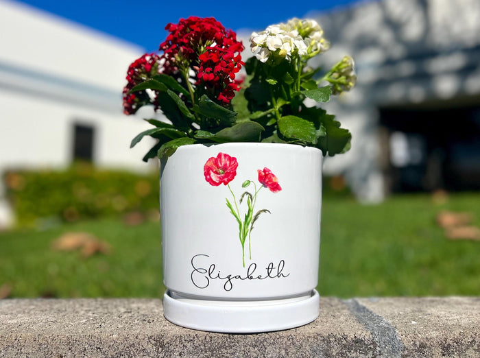 Personalized Flower Pot with Drainage, Custom Outdoor Plant Pot, Birth Flower Mom Gifts from Daughter, Name Mothers Day Gifts, Grandma Gifts
