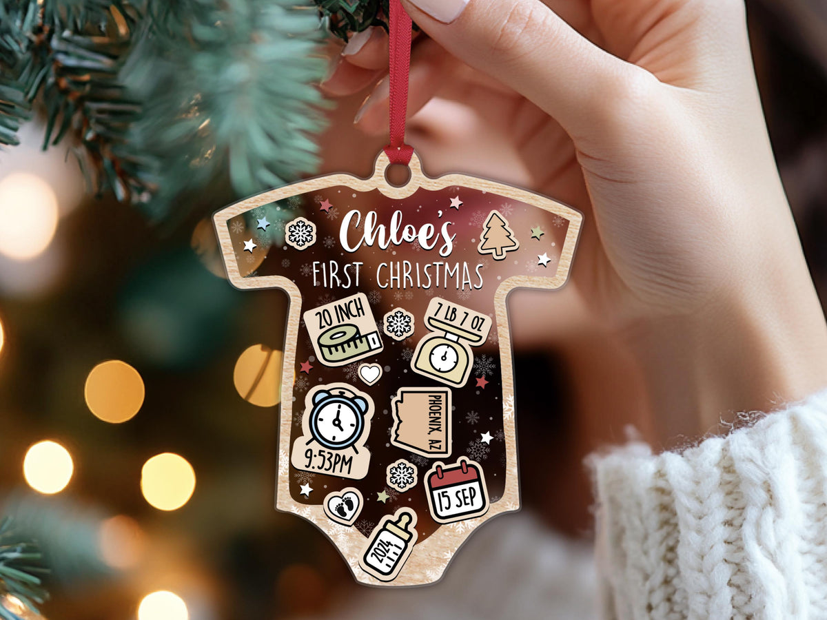 Personalized Baby's First Christmas Ornament, New Baby Gift, Birth Stats Keepsake, Baby Holiday Ornament, Baby Shower Memory Decoration