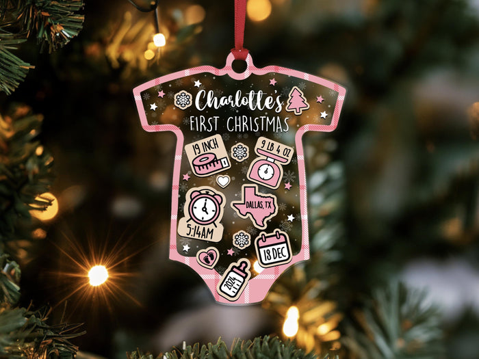 Personalized Baby's First Christmas Ornament, New Baby Gift, Birth Stats Keepsake, Baby Holiday Ornament, Baby Shower Memory Decoration