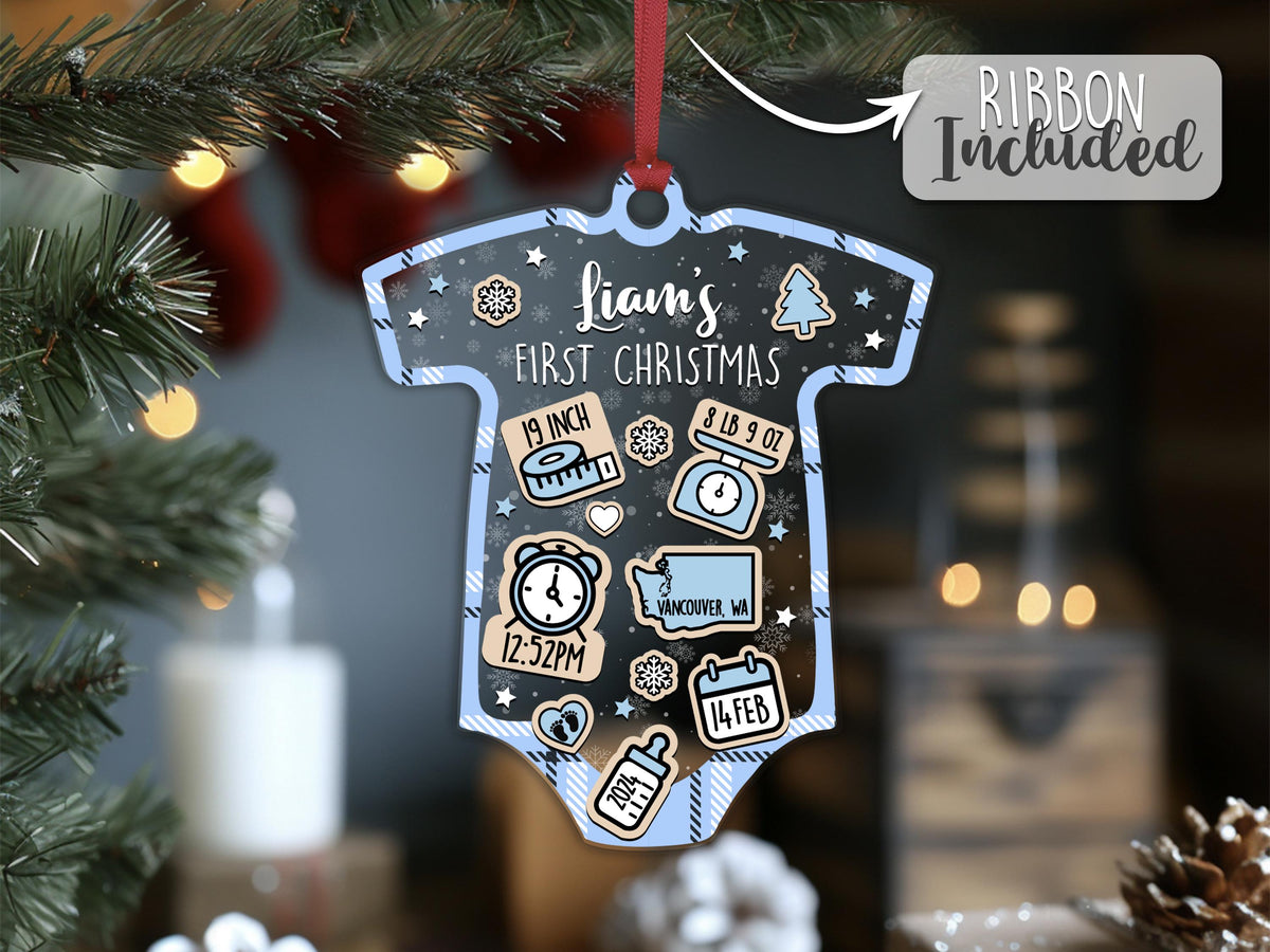 Personalized Baby's First Christmas Ornament, New Baby Gift, Birth Stats Keepsake, Baby Holiday Ornament, Baby Shower Memory Decoration
