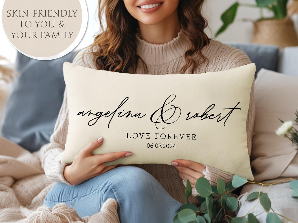 Wedding Gifts, Newlywed Gift, Engagement Gift, Personalized Pillow with Names and Established Date, Linen Pillow Cover, Gift for Couple