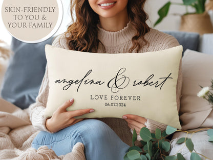 Wedding Gifts, Newlywed Gift, Engagement Gift, Personalized Pillow with Names and Established Date, Linen Pillow Cover, Gift for Couple