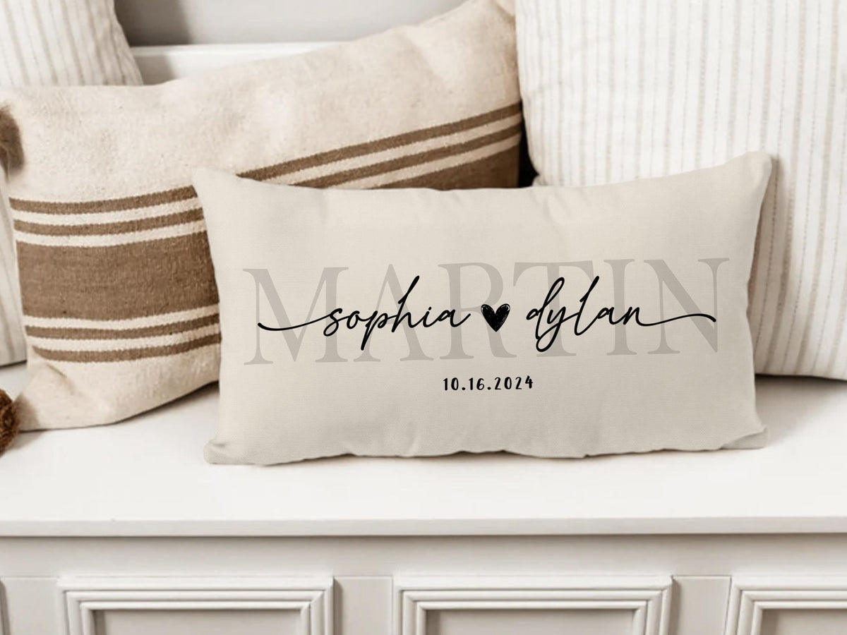 Wedding Gifts, Newlywed Gift, Engagement Gift, Personalized Pillow with Names and Established Date, Linen Pillow Cover, Gift for Couple