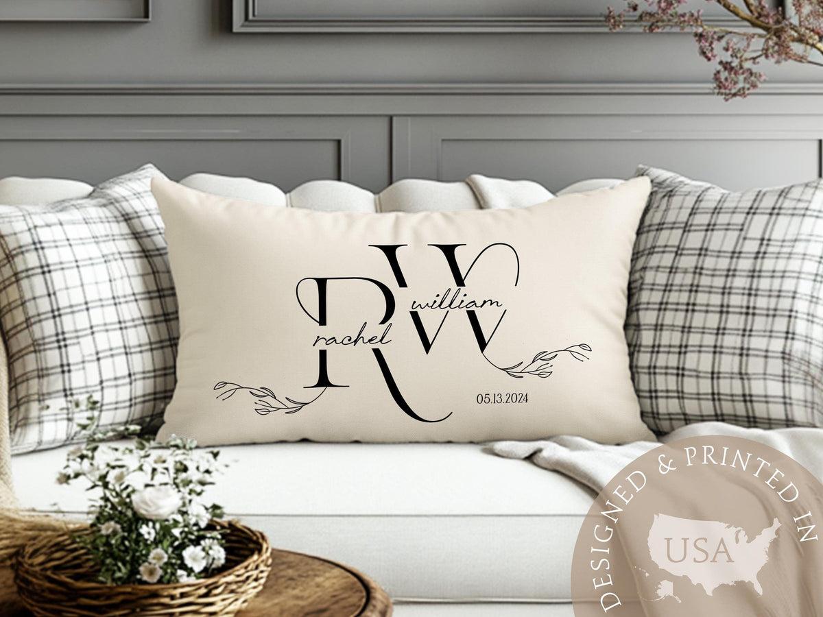 Wedding Gifts, Newlywed Gift, Engagement Gift, Personalized Pillow with Names and Established Date, Linen Pillow Cover, Gift for Couple