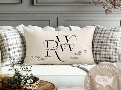 Wedding Gifts, Newlywed Gift, Engagement Gift, Personalized Pillow with Names and Established Date, Linen Pillow Cover, Gift for Couple