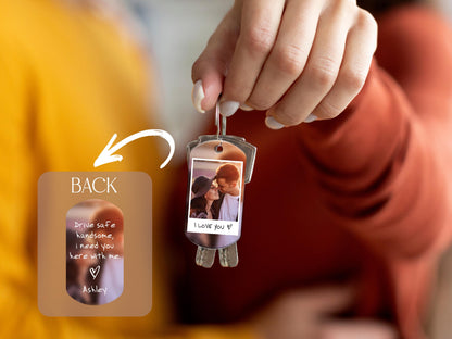 Boyfriend Keychain, Custom Boyfriend Gifts, Couple Photo Keychain, Personalized Keychain for Men, Drive Safe Dad Keychain, Photo Car Decor