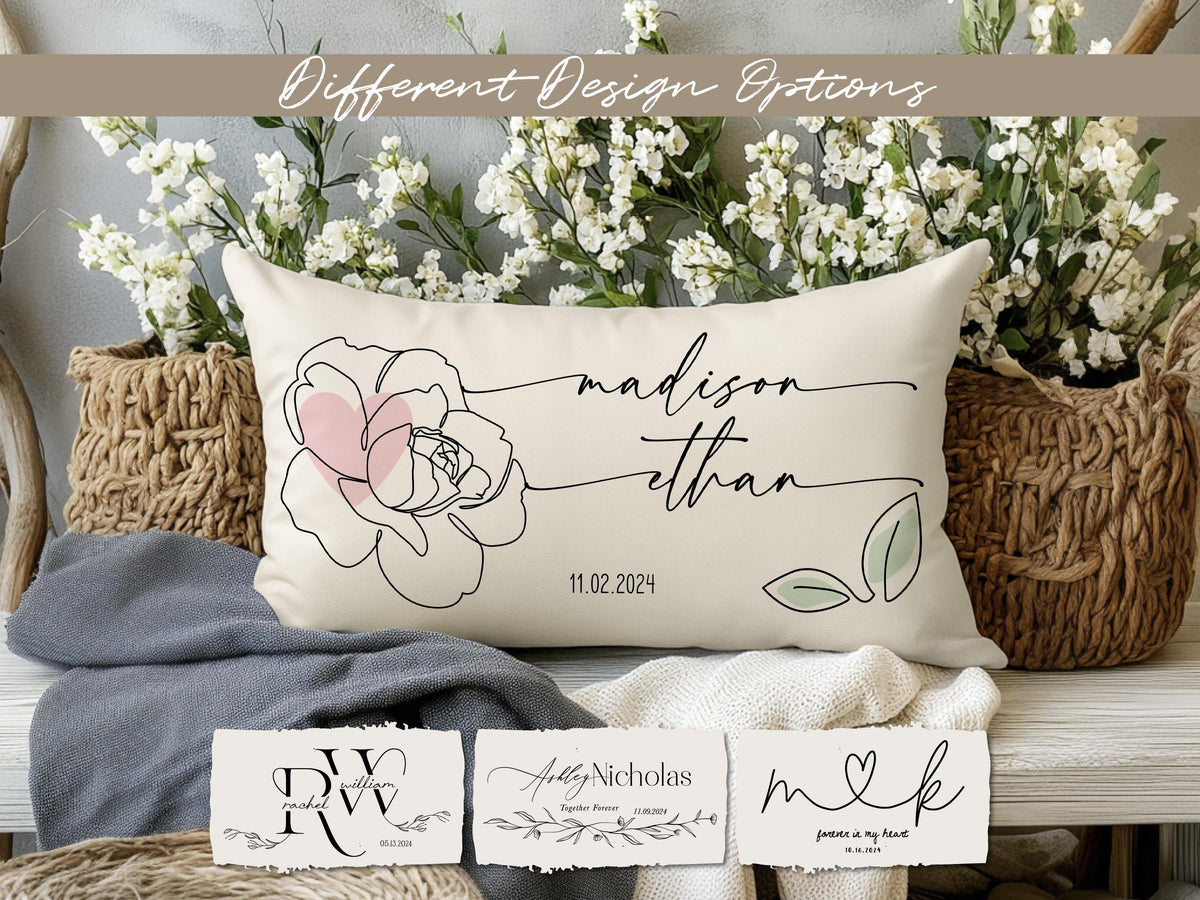 Wedding Gifts, Newlywed Gift, Engagement Gift, Personalized Pillow with Names and Established Date, Linen Pillow Cover, Gift for Couple