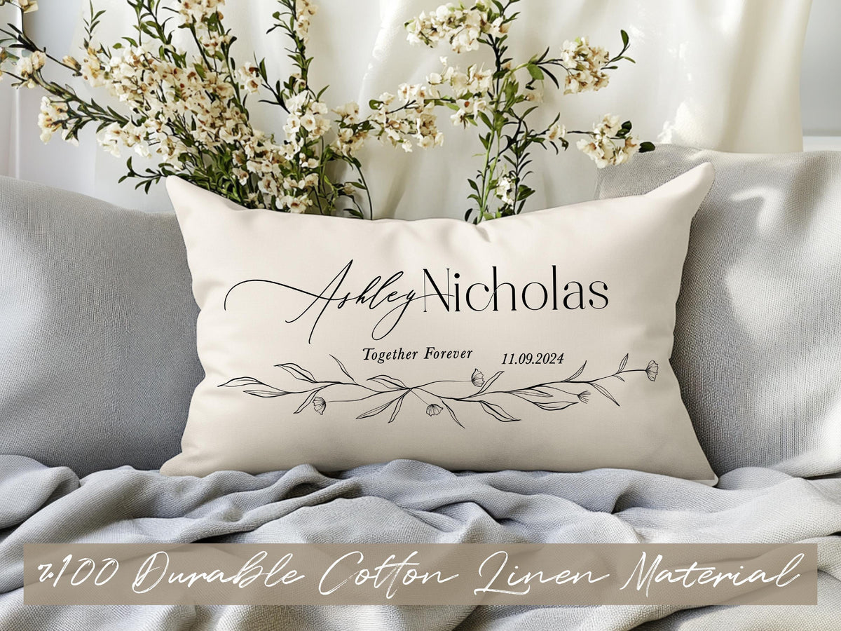 Wedding Gifts, Newlywed Gift, Engagement Gift, Personalized Pillow with Names and Established Date, Linen Pillow Cover, Gift for Couple