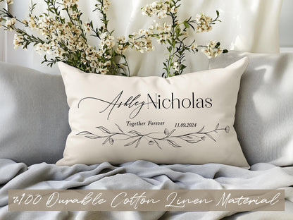 Wedding Gifts, Newlywed Gift, Engagement Gift, Personalized Pillow with Names and Established Date, Linen Pillow Cover, Gift for Couple