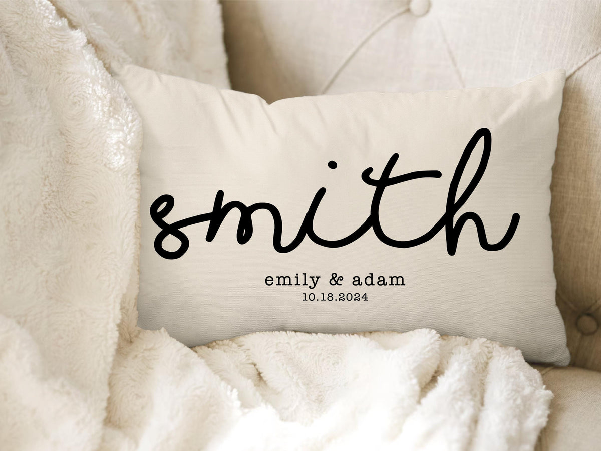 Wedding Gifts, Newlywed Gift, Engagement Gift, Personalized Pillow with Names and Established Date, Linen Pillow Cover, Gift for Couple