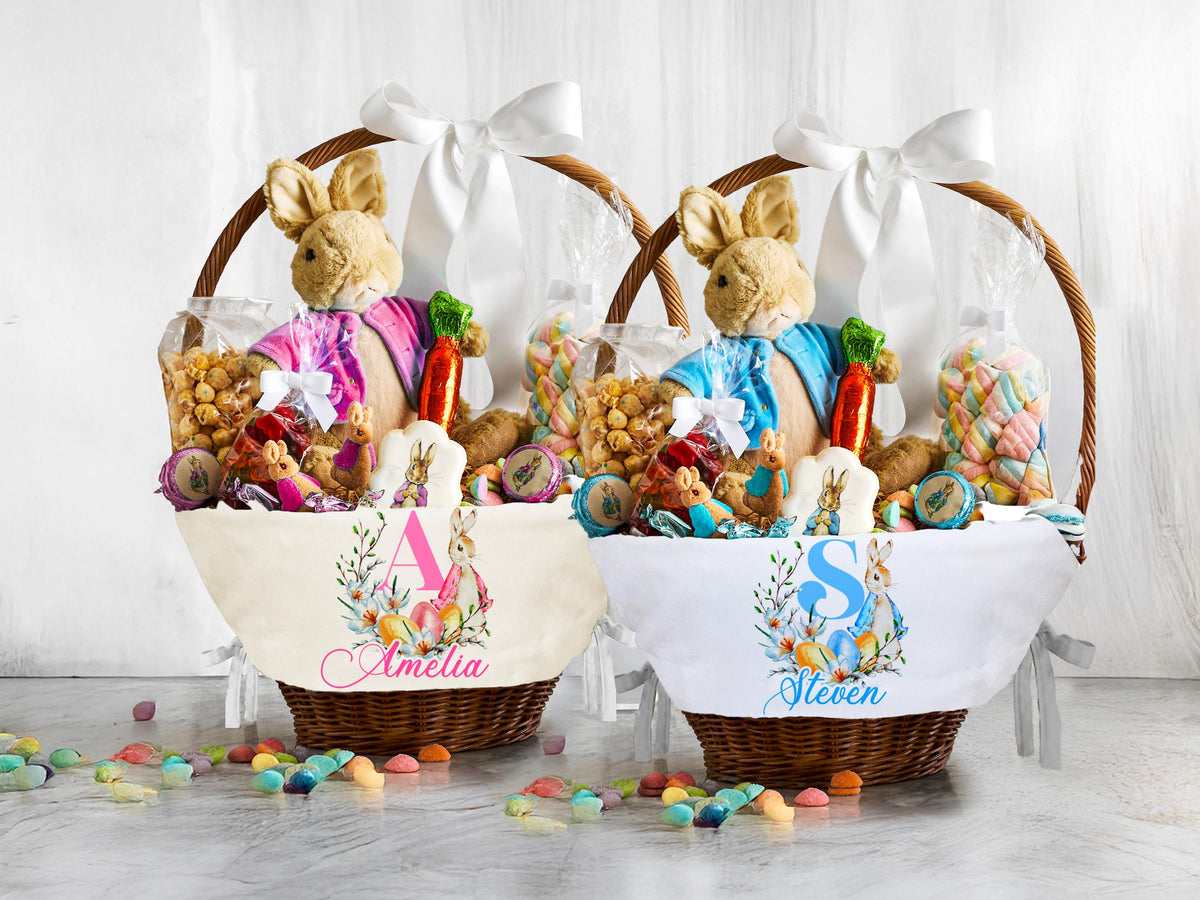 Personalized Easter Basket Liner, Custom Name Bunny Fabric Liner for Kids, Easter Egg Hunt Gift, Spring Decor Basket with Name or Monogram