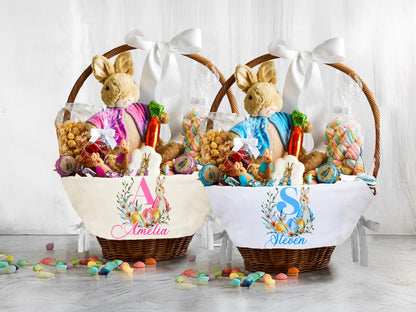 Personalized Easter Basket Liner, Custom Name Bunny Fabric Liner for Kids, Easter Egg Hunt Gift, Spring Decor Basket with Name or Monogram