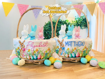 Personalized Easter Basket Liner, Custom Name Bunny Fabric Liner for Kids, Easter Egg Hunt Gift, Spring Decor Basket with Name or Monogram