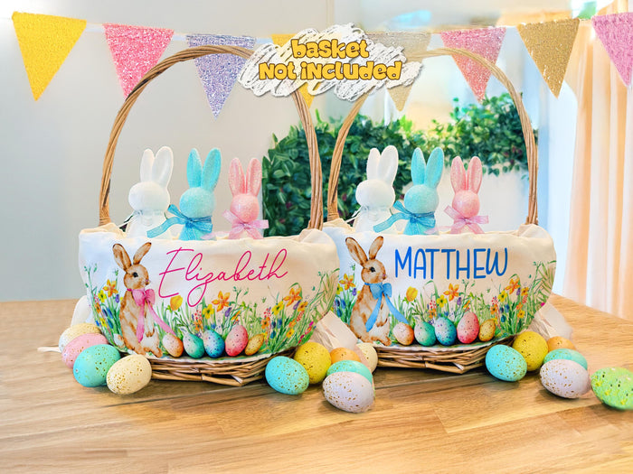 Personalized Easter Basket Liner, Custom Name Bunny Fabric Liner for Kids, Easter Egg Hunt Gift, Spring Decor Basket with Name or Monogram