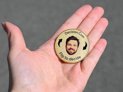 Custom Flip to Decide Coin with Your & Partner's Photo, Personalized Coin, Heads or Tails Coin, Decision Maker Gift For Him, Argument Solver