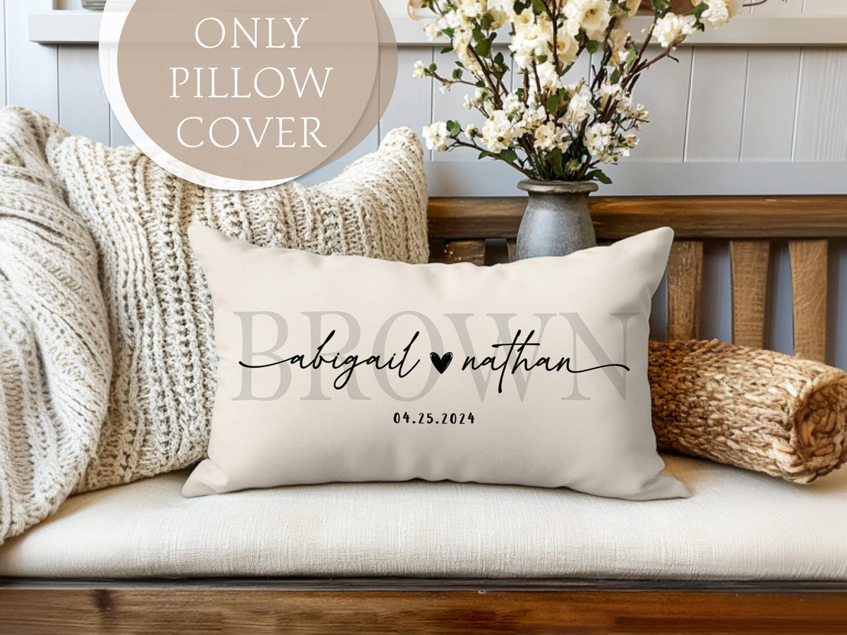 Wedding Gifts, Newlywed Gift, Engagement Gift, Personalized Pillow with Names and Established Date, Linen Pillow Cover, Gift for Couple