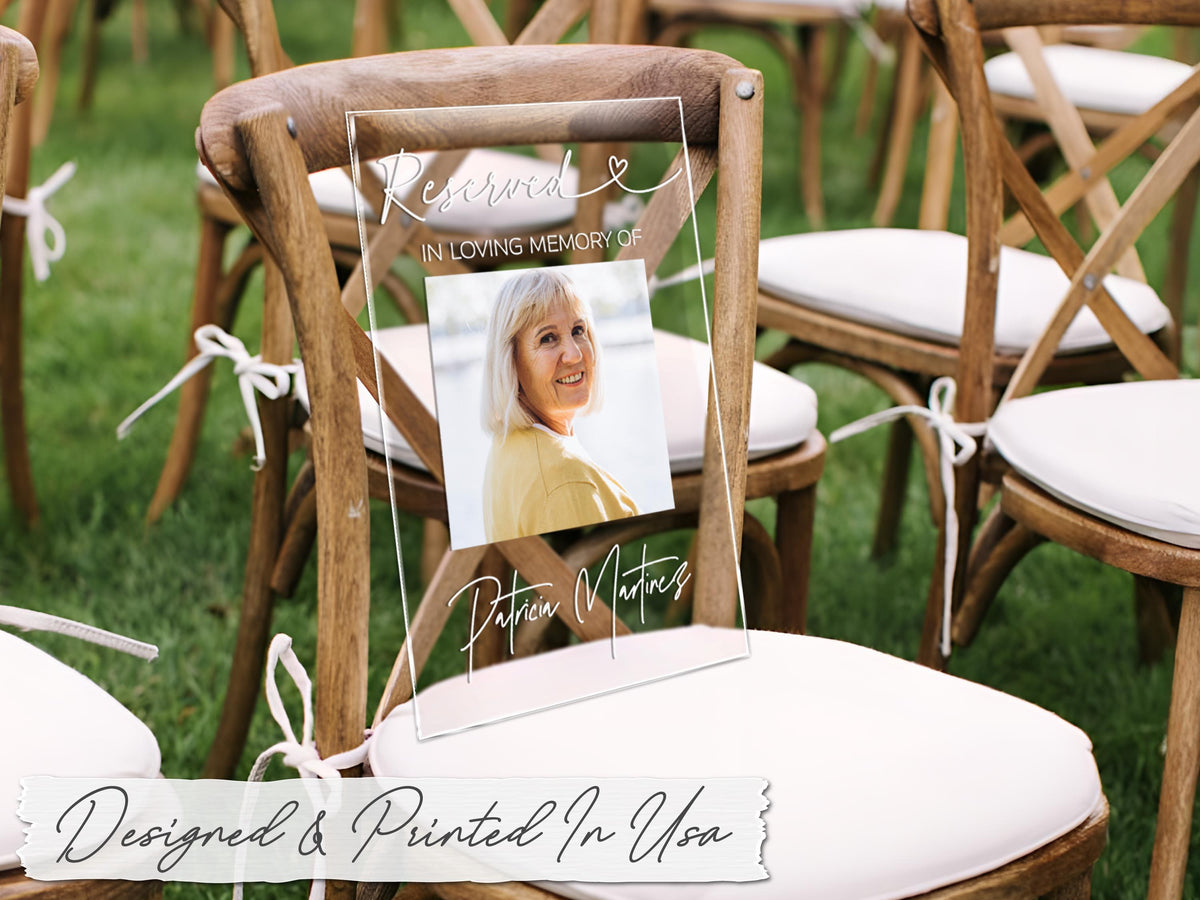 Memorial Chair Sign, In Loving Memory Wedding Sign, Reserved Seat Photo Plaque, Custom Funeral Chair Sign, Celebration of Life Decor