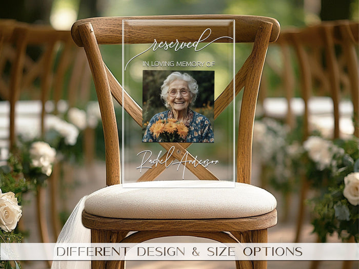 Memorial Chair Sign, In Loving Memory Wedding Sign, Reserved Seat Photo Plaque, Custom Funeral Chair Sign, Celebration of Life Decor