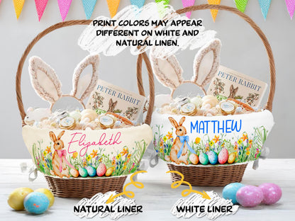 Personalized Easter Basket Liner, Custom Name Bunny Fabric Liner for Kids, Easter Egg Hunt Gift, Spring Decor Basket with Name or Monogram
