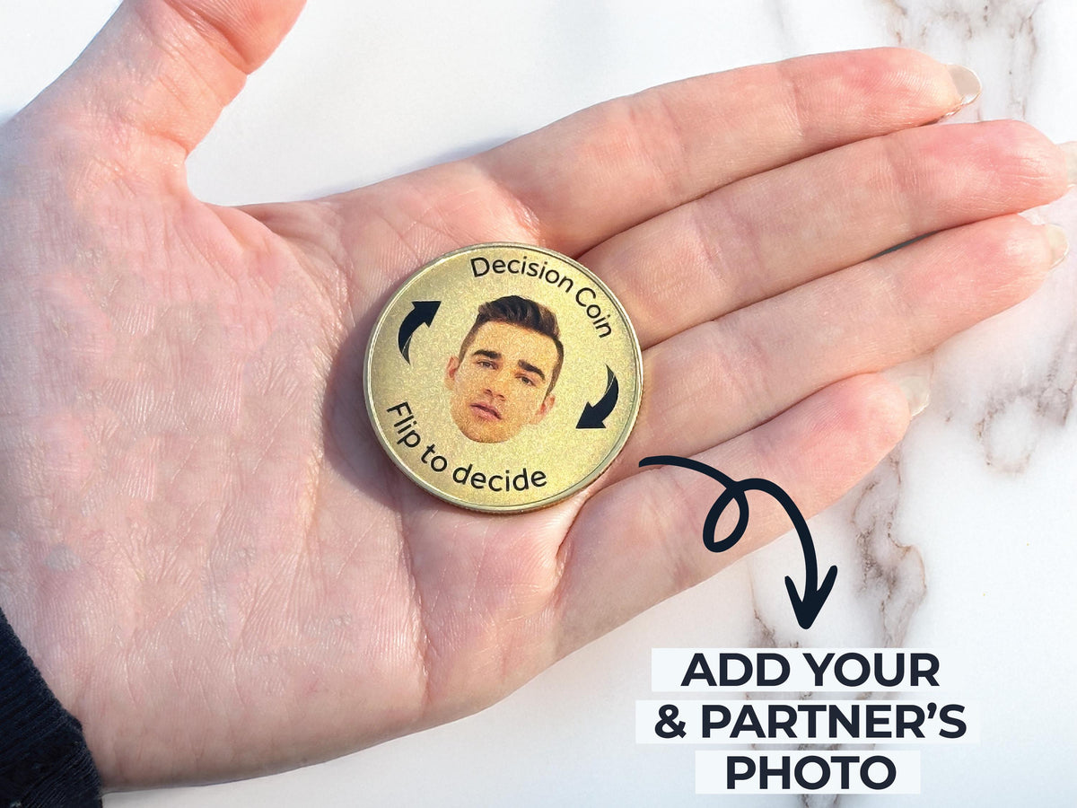 Custom Flip to Decide Coin with Your & Partner's Photo, Personalized Coin, Heads or Tails Coin, Decision Maker Gift For Him, Argument Solver
