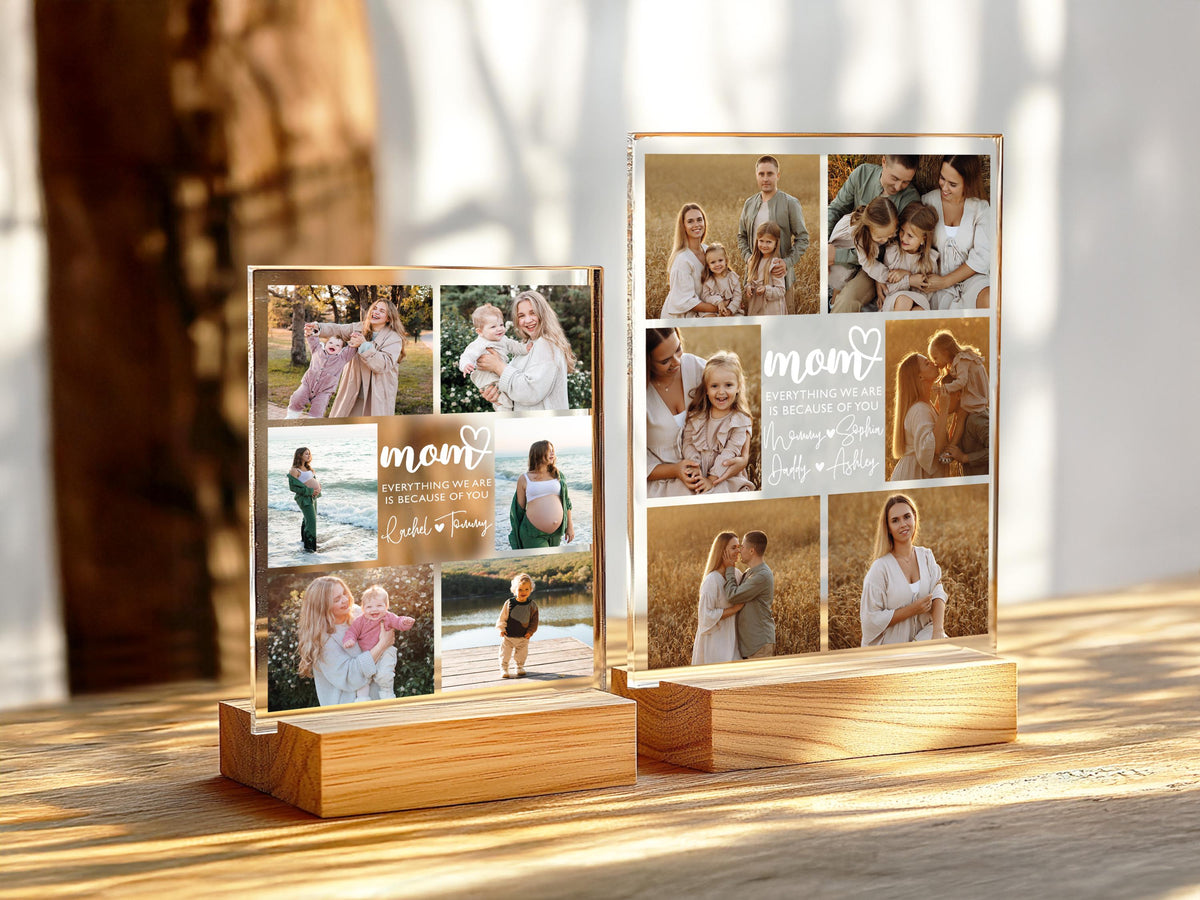 Custom Photo Gifts for Mother's Day, Personalized Photo Night Light, Photo Collage LED Light, Custom Frame, Christmas Photo Keepsake for Mom