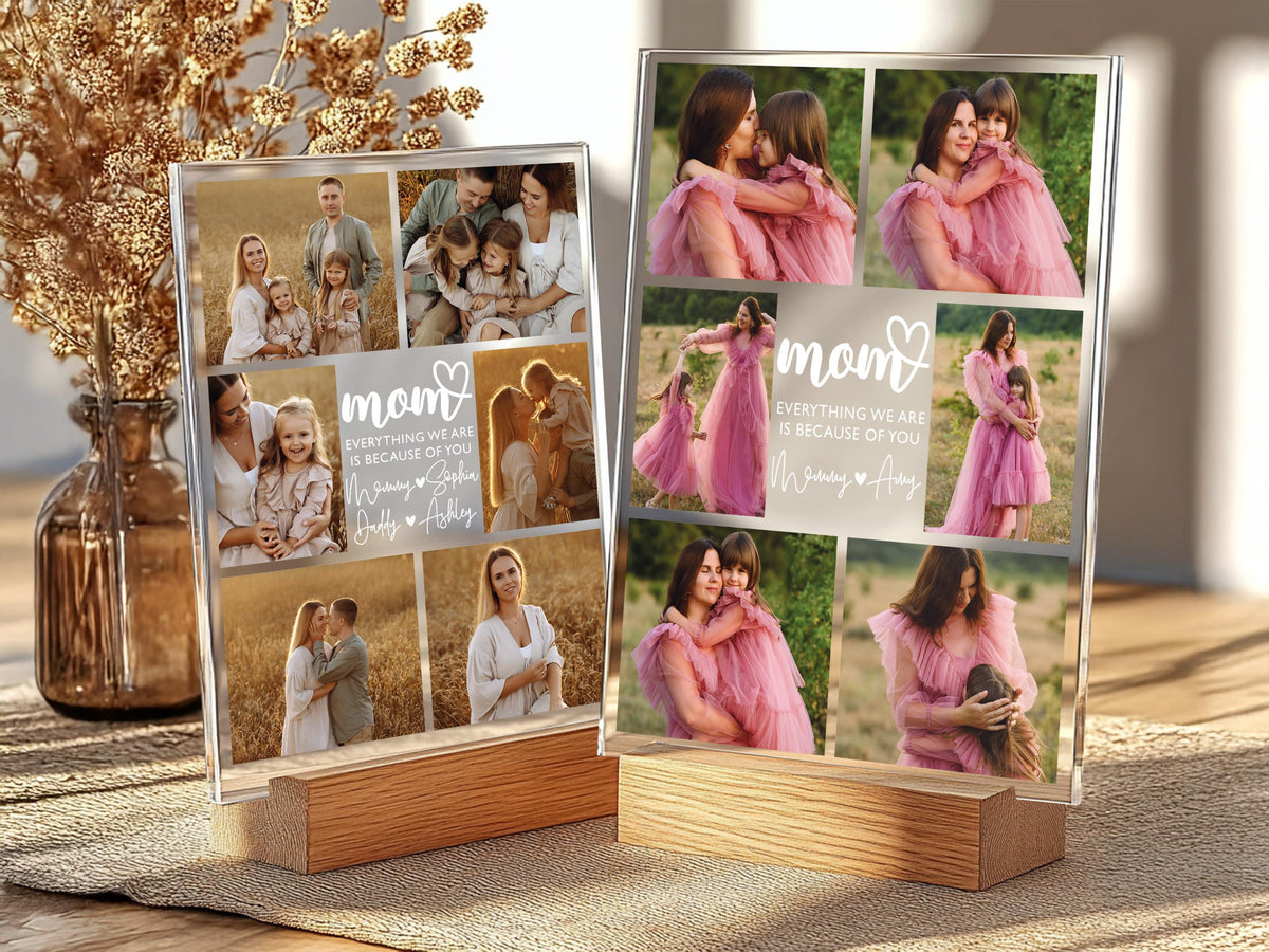 Custom Photo Gifts for Mother's Day, Personalized Photo Night Light, Photo Collage LED Light, Custom Frame, Christmas Photo Keepsake for Mom