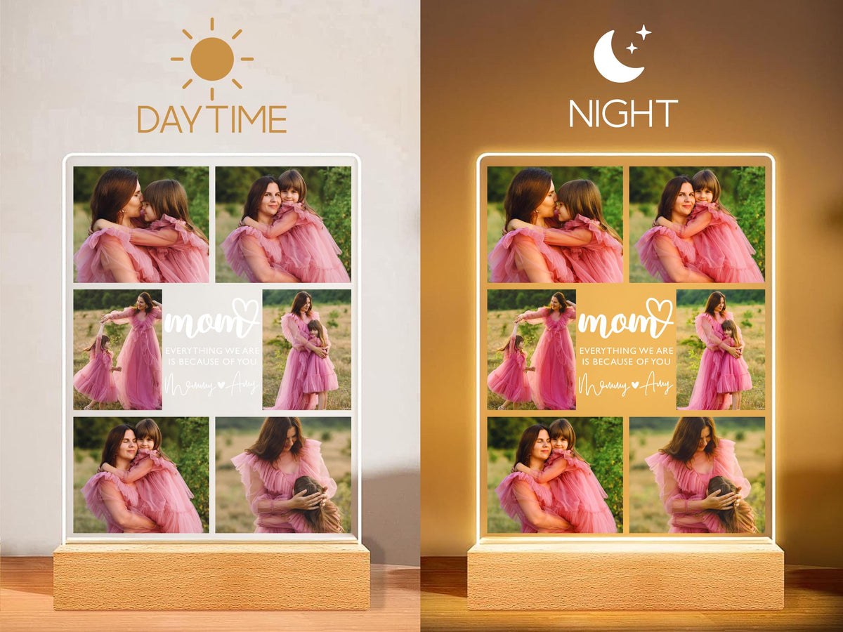 Custom Photo Gifts for Mother's Day, Personalized Photo Night Light, Photo Collage LED Light, Custom Frame, Christmas Photo Keepsake for Mom