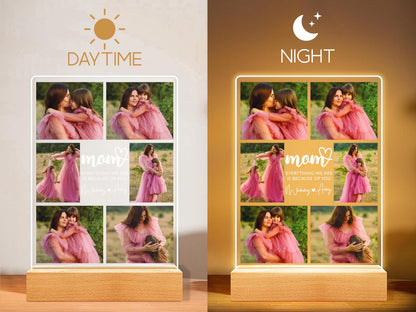 Custom Photo Gifts for Mother's Day, Personalized Photo Night Light, Photo Collage LED Light, Custom Frame, Christmas Photo Keepsake for Mom