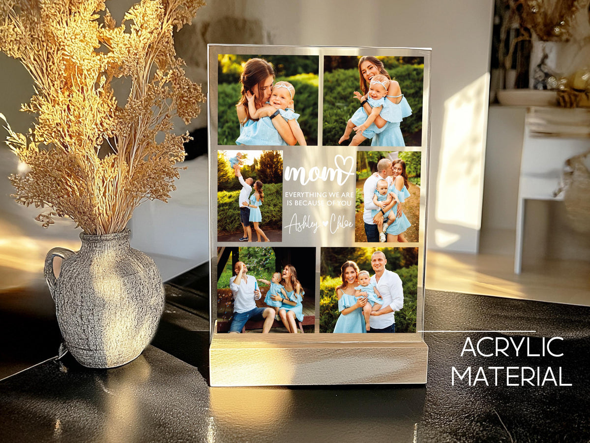 Custom Photo Gifts for Mother's Day, Personalized Photo Night Light, Photo Collage LED Light, Custom Frame, Christmas Photo Keepsake for Mom