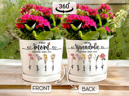 Personalized Grandma's Garden Plant Pot, First Mom Now Grandma Birthday Gift, Birth Month Flower Pot, Custom Mother's Day Gift for Mom Nana