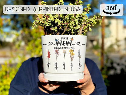 Grandma Gift Personalized Flower Birth Month Pot, Mother Day Gift, First Mom Now Grandma Gift, Mom Gift from Daughter, Mom Birthday Gift