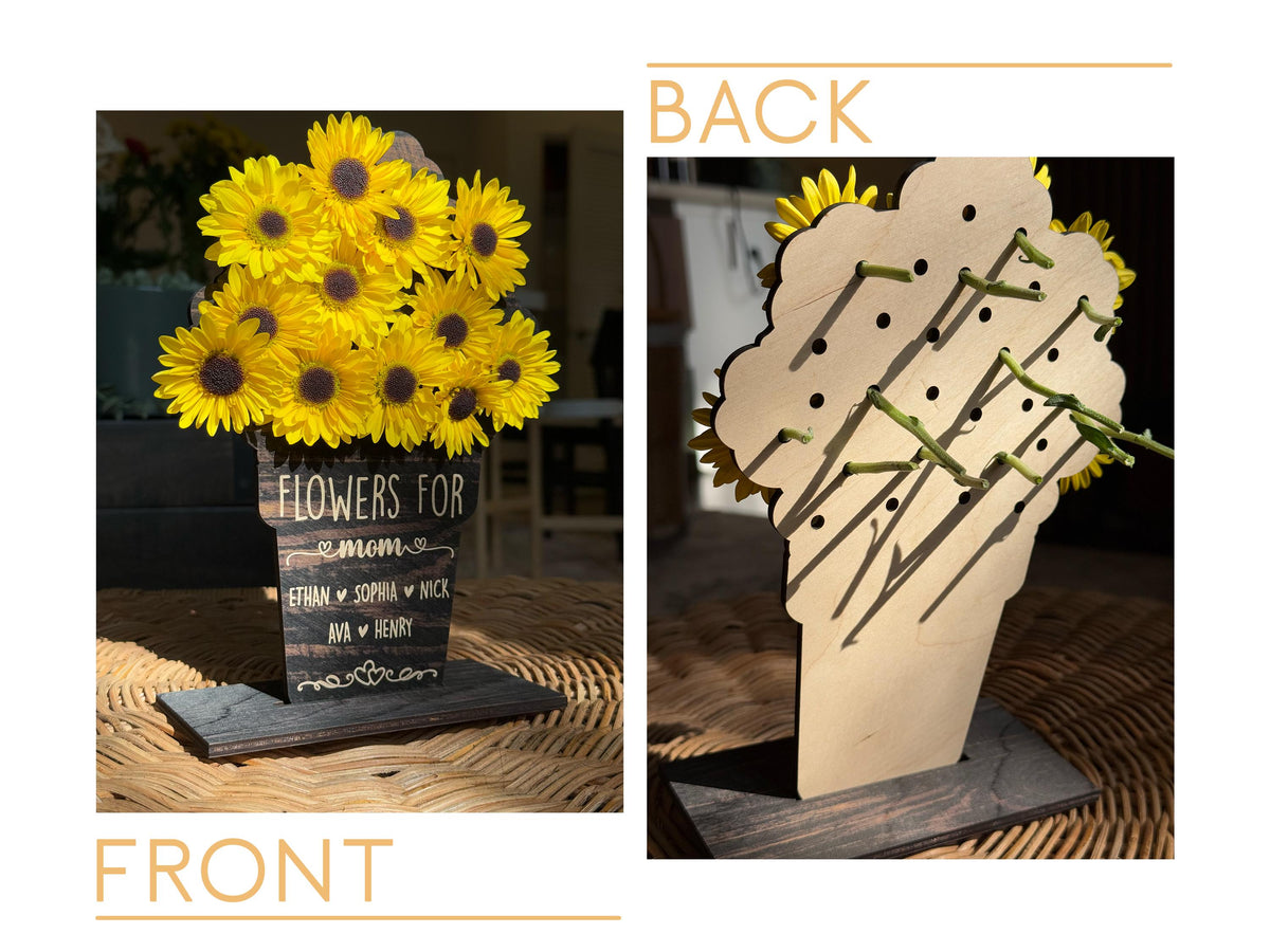Mother's Day Hand Picked Flower Holder for Grandma Mom, Custom Name Floral Gift, Personalized Wooden Flower Holder for Mom & Grandma Gifts