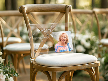 Memorial Chair Sign, In Loving Memory Wedding Sign, Reserved Seat Photo Plaque, Custom Funeral Chair Sign, Celebration of Life Decor