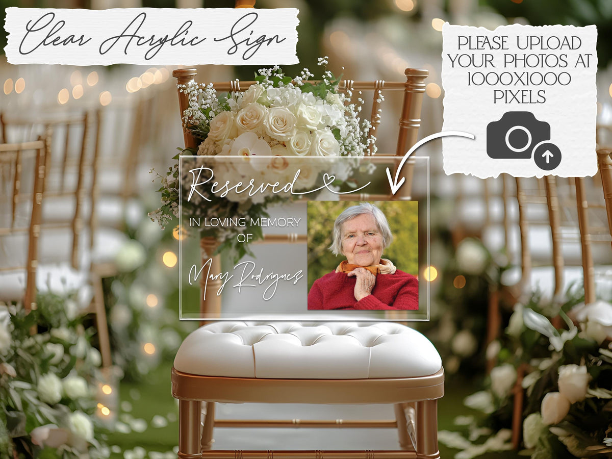 Memorial Chair Sign, In Loving Memory Wedding Sign, Reserved Seat Photo Plaque, Custom Funeral Chair Sign, Celebration of Life Decor
