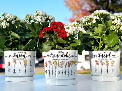 Personalized Grandma's Garden Plant Pot, First Mom Now Grandma Birthday Gift, Birth Month Flower Pot, Custom Mother's Day Gift for Mom Nana