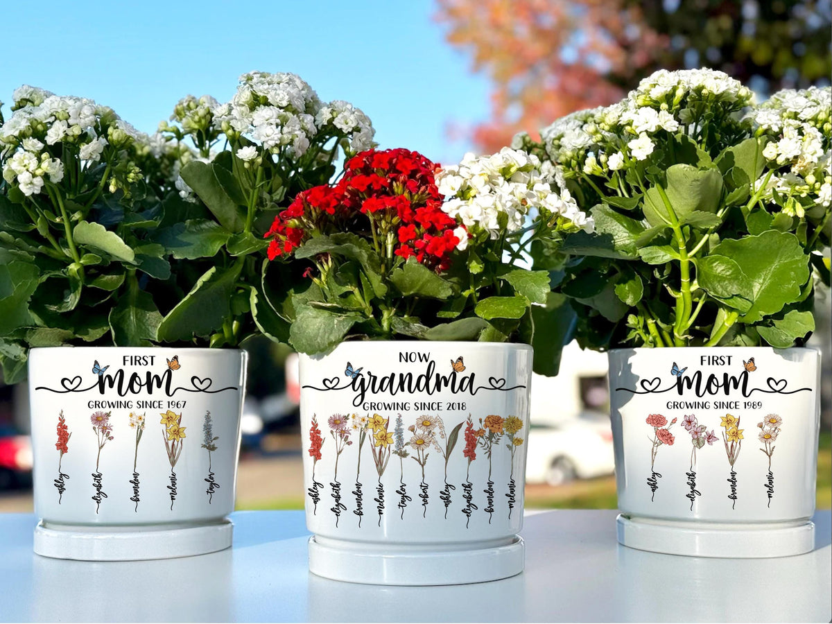 Grandma Gift Personalized Flower Birth Month Pot, Mother Day Gift, First Mom Now Grandma Gift, Mom Gift from Daughter, Mom Birthday Gift