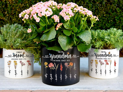 Personalized Grandma's Garden Plant Pot, First Mom Now Grandma Birthday Gift, Birth Month Flower Pot, Custom Mother's Day Gift for Mom Nana