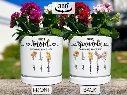 Personalized Grandma's Garden Plant Pot, First Mom Now Grandma Birthday Gift, Birth Month Flower Pot, Custom Mother's Day Gift for Mom Nana